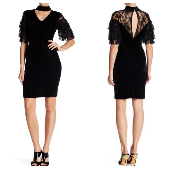 Alexia Admor Dresses & Skirts - Black velvet tiered lace sleeve goth Lolita dress